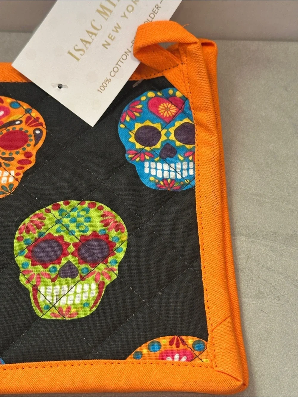 ISAAC MIZRAHI New York POT HOLDERS SUGAR SKULL BLACK ORANGE GREEN BLUE NWT